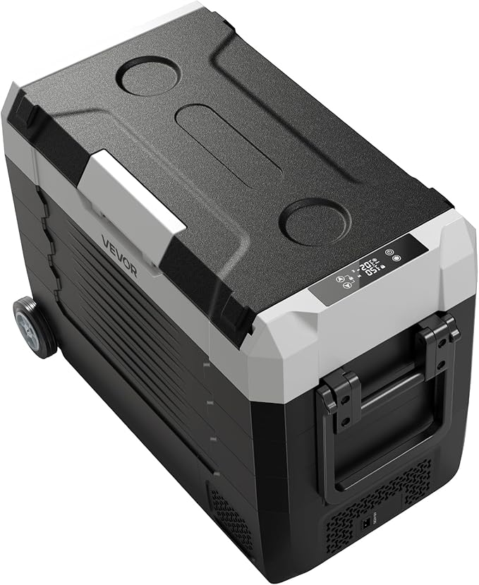 VEVOR Car Refrigerator, DC 12/24V AC100-240V Compressor Electric Cooler, -4°F to 68°F Truck Refrigerator with APP Control, Wheels & Dual Zone, 48 QT Cars Cooler for RVs, Boats, Camping, Fishing