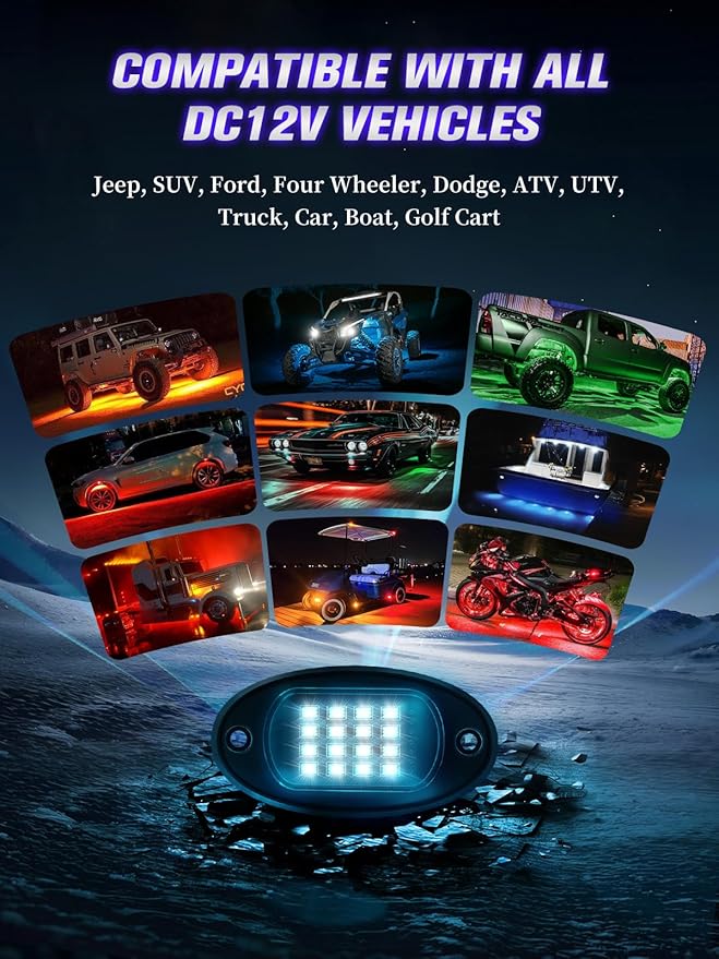 10 Pods RGB LED Rock Lights with APP/RF Remote Control High Brights Waterproof Underglow Multicolor Zone Neon Exterior Rock Lights for 12V Trucks Jeep UTV ATV RZR Offroad Pickup SUV Accessory