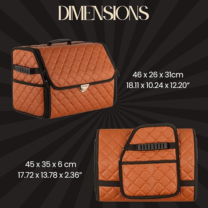 Leather Trunk Organizer with Lid for Suv and more, Foldable Car Organizer, Car Organizers and Storage with Pockets, Non-Slip Design