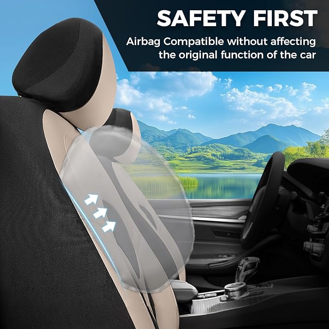 FLORICH Car Seat Covers Front Seat, Universal Seat Cover 2 Seats, Automotive Seat Covers with Mesh Leather, Waterproof Car Seat Protector, Breathable Car Seat Cushion for Most Car SUV Truck Beige