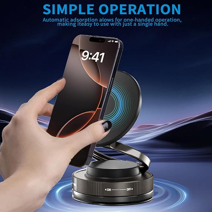 2025 Upgraded Vacuum Magnetic Car Phone Holder 360° Rotation Foldable Suction Cup Mount for MagSafe Cell Phone Holders for Your Car/Gym for iPhone & Android