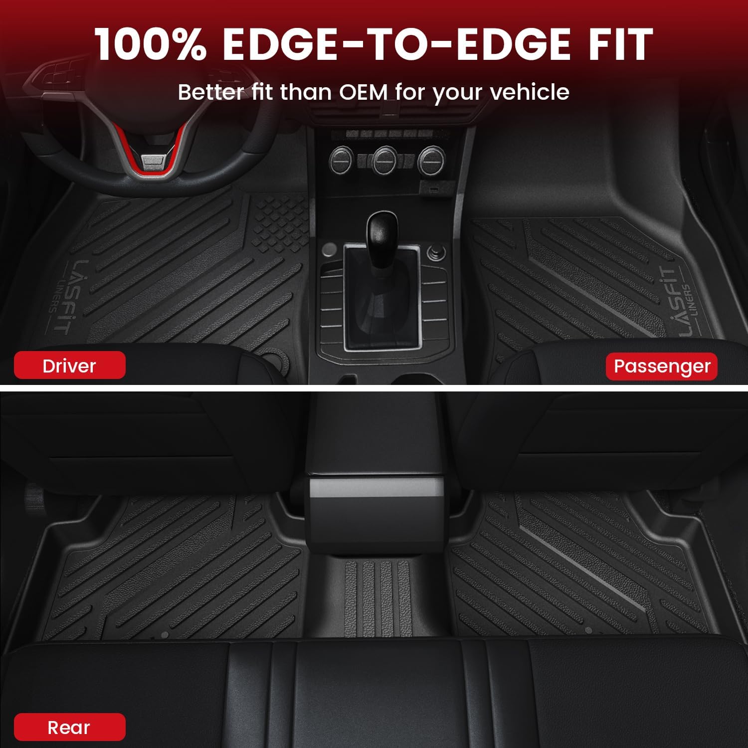 LASFIT Floor Mats & Cargo Mats for Volkswagen Jetta & Jetta GLI 2025 2024 2023 2022 2021 2020 2019, All Weather TPE Custom Fit Floor Liners for VW Jetta 1st & 2nd Row Car Mats & Trunk Mats, Black