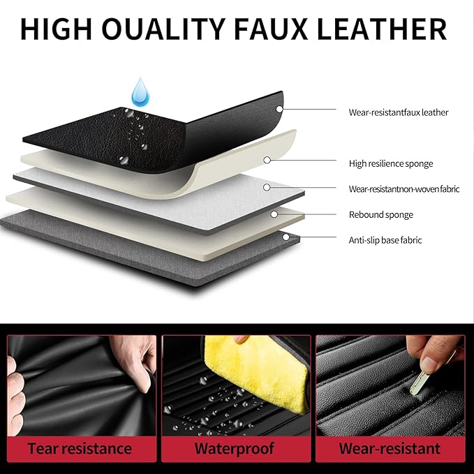 Fit 4Runner Car Seat Covers (5 Seats) for Select Toyota 4Runner 2003-2024 2025 2026 - Full Coverage Leather,Airbag Compatible, Waterproof & All Weather Seat Cushion Protector,Full Set,Black
