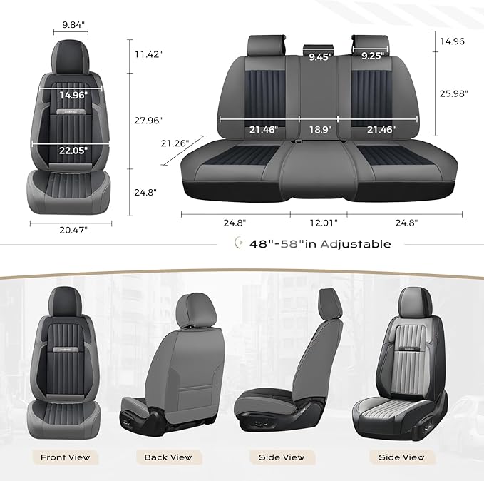 Coverado Car Seat Covers Front Seats, Seat Covers for Cars, Car Seat Protector, 2-Pack Car Seat Cushion Nappa Leather, Waterproof Seat Covers Carseat Cover Universal Fit for Most Cars(Gray&Black)