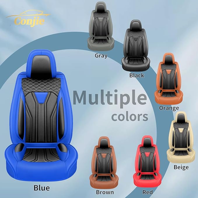 Fit Prius Car Seat Covers for Toyota Prius 2001-2026 -Premium Leather, Waterproof Stain-Resistant, Breathable，All-Weather Seat Cushion Protecto & Airbag Compatible, 2 Front Seat Blue & Black