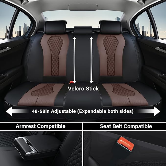 Coverado Car Seat Covers, Seat Covers Full Set, Coffee Car Seat Cover, Auto Seat Covers Front Seats Rear Seat Cover, Luxury Car Seat Cushion,Leather Seat Cover Seat Protector Universal Fit Most Cars