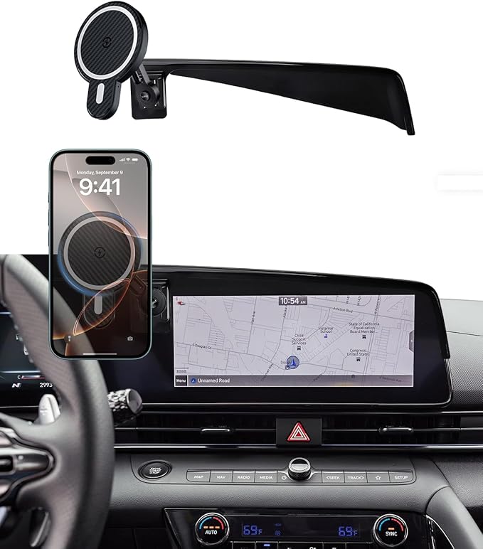PZK Car Phone Holder for Hyundai Elantra 2021-2025 2026 SE/SEL/Sport/Limited/N Line Accessories for 8-Inch/10.25-Inch Screen Magnetic 15W Fast Wireless Charger Phone Mount 360° Rotating Extension Rod