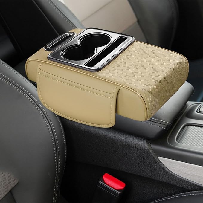 Car Center Console Pad PU Leather Armrest Organizer with Tissue Box Slot for Vehicles, Style G