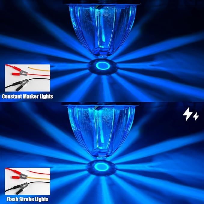 BJZ 10Pcs Ice Blue Watermelon LED Strobe+Constant Marker Lights Dual Function Watermelon-Shaped Side Marker Clearance Tail Top Cap Roof Lights for Trailer Truck Semi-Trailer Heavy-Duty Truck Bus Van