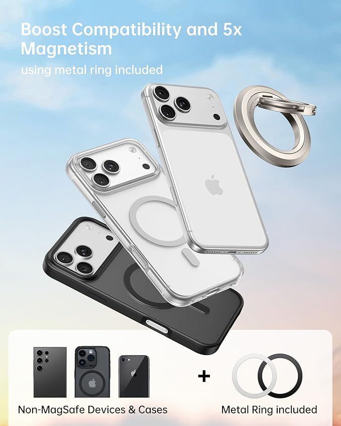 SYNCWIRE for MagSafe Ring Phone Holder, 360° Rotation Magnetic Cell Phone Grip Dual-Sided Magnets Phone Ring Kickstand Compatible with iPhone 17 16 15 14 13 12 Pro Max MagSafe, Android, Samsung etc.
