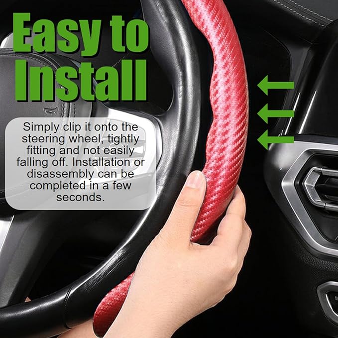 WSSROGY 2 Pack Carbon Fiber Car Steering Wheel Cover, Anti-Skid Segmented Steering Wheel Protector, Butterfly Steering Wheel Cover, Universal for 99 Car Wheel Cover Protector (Red)