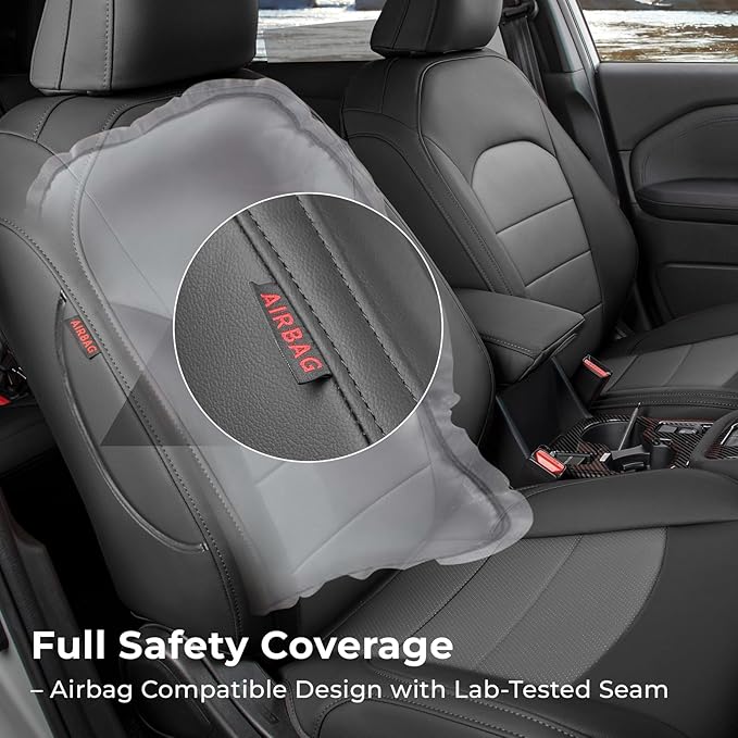coverdream Forester Leather Seat Covers Custom Fit for 2019-2024 Subaru Forester SUV Seat Cushion,Fully Covered,Airbag Compatible Waterproof Car Seat Protector (Full Set,Black/Gray)