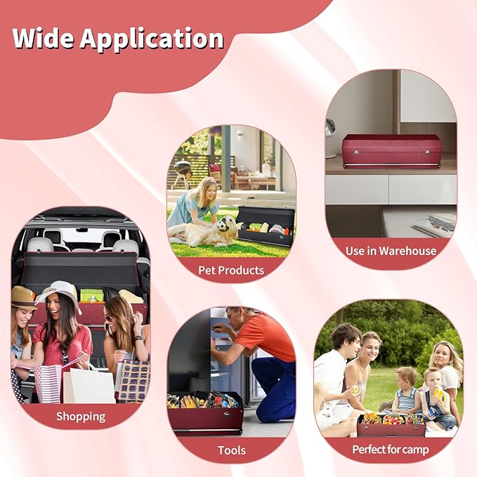 Car Trunk Organizer for Honda CR-V 2017-2022, Collapsible Sturdy Trunk Storage Container with Lid and Handle Large Leather Car Trunk Storage (Red,39.7 x 11.4 x 12.2in)