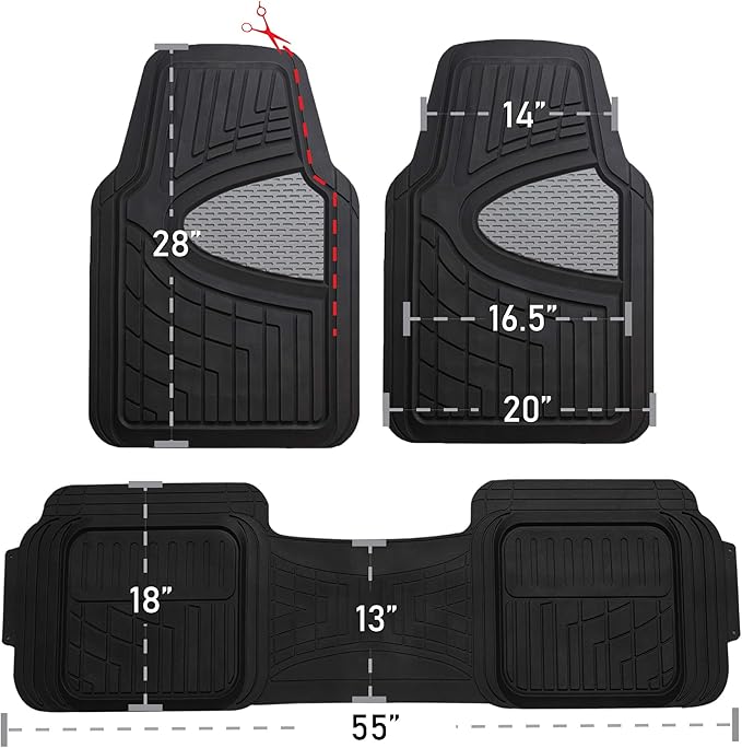 FH Group Automotive Floor Mats Tall Channel Purple Universal Fit Full Set Climaproof™ for Most Sedan, SUV and Trucks, Trimmable Rubber Combo Small Car Seat Cover Design Heavy-Duty Floor Mats for Car