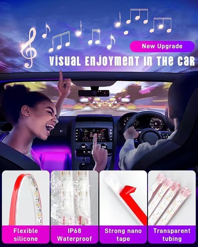 Car LED Strip Lights,72 LED Interior Strip Lights RGB with Smart APP Remote Control,Multicolor Footwell Under Dash Inside Light Kits Music Sync Mode, for Vehicle Internal, SUV, Trucks, 12V