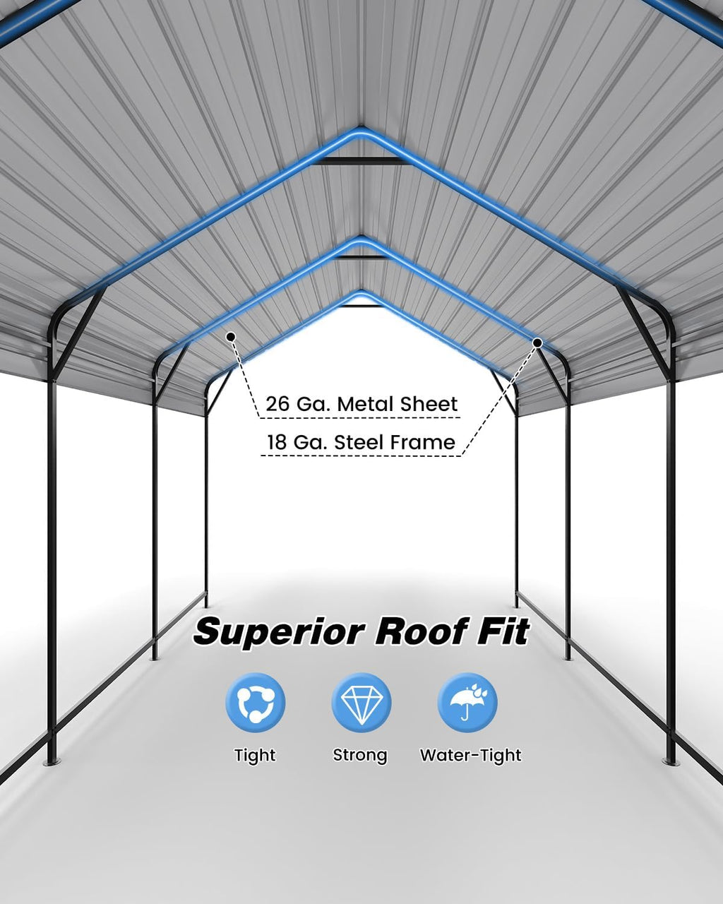 10'x15'x10' Heavy Duty Metal Carport, Steel Carports Canopy with Galvanized Steel Frame and Roof, Metal Carport Shelter for Boats, SUVs and Trucks