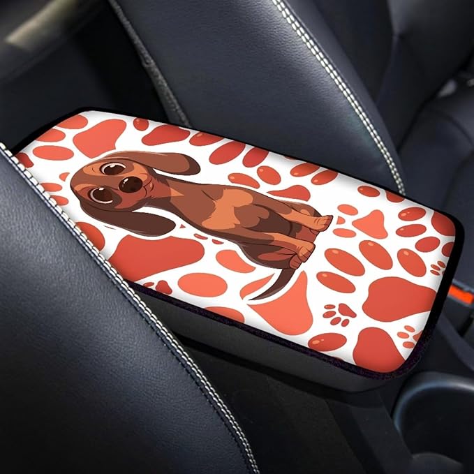 UNICEU Dachshund Dog Car Center Console Pad Automotive Interior Set Dog Paw Auto Armrest Seat Box Cover, Soft Arm Rest Protector Cushion Pad Easy to Install Dog Paw Car Accessories