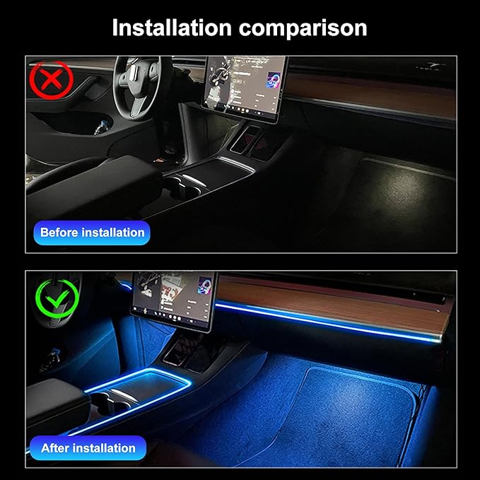 Car Ambient Lighting Kit 64 Colors Multicoloured Music Optic Fiber APP Control Car DIY Decorative Atmosphere Lighting DC 12V 1W 8m