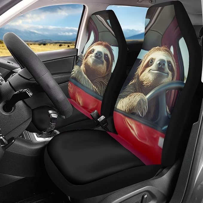 Cute Sloth Car Front Seat Cover Set Soft Decorative Driver Seat Cover Seat Cover for Full Back and Seat for SUV Vans Sedans Trucks