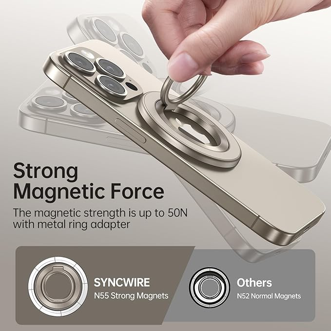 SYNCWIRE Magnetic Phone Ring Holder for MagSafe [2 Pack] - Magnet Cell Phone Grip Stand Finger Ring Kickstand Two-Sided Magnetic Compatible with iPhone 17 Pro Max 16 15 14 13 12 MagSafe Accessories