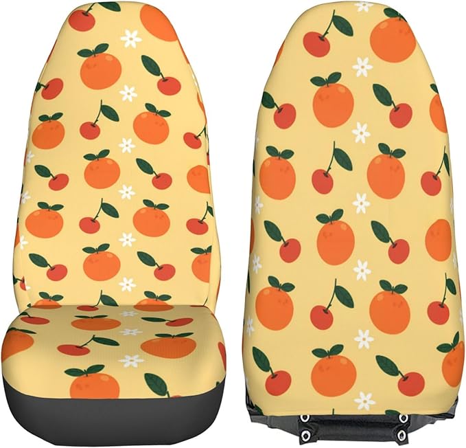 Delerain Car Seat Covers Set 2Pcs, Orange Fruit Universal Front Car Seats Vehicle Enterior Protector Suitable Fits Most Car Auto SUV Sedan Truck