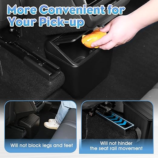 Shademax Rear Trash Can for Tesla Model Y Juniper 2026 2025 Center Console Organizer Backseat Storage Box Underseat Storage Tray Garbage Can Bin for Model Y Juniper Accessories Press Open Design Black