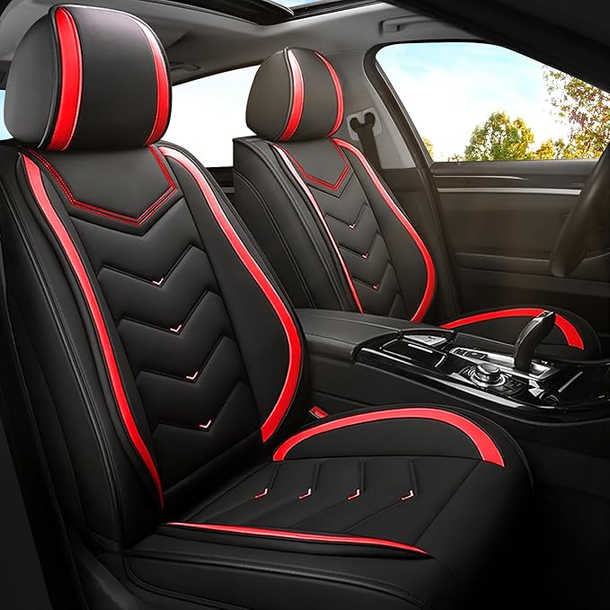 Car Seat Covers for Cadillac CTS 2003-2019, Premium Nappa Leather Car Seat Cover, Stylish Sport Seat Covers， Automobile Seat Cover Sets.(Standard 2 Seats/Black Red)