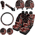 FKELYI Red Camo American Flag Print Car Seat Covers - Full Set Including Steering Wheel, Headrest, Gear Shift, Handbrake, Cup Holder Coasters