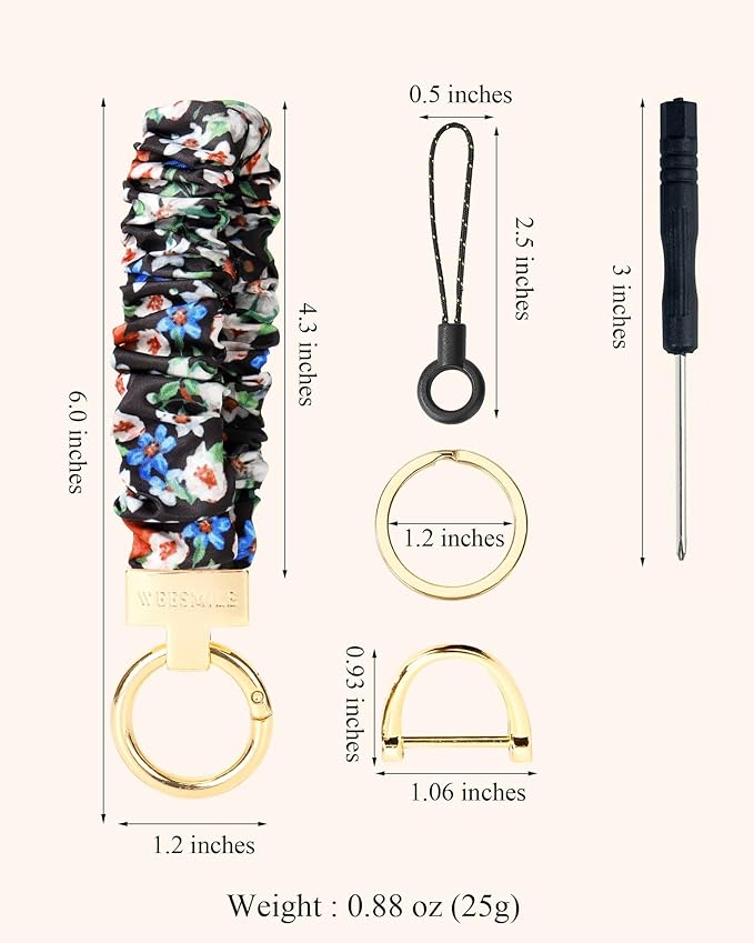 WEESMILE Keychain Wristlet, Stretchy Key Chain for Car Keys with D ring, Cute Scrunchie Wrist Bracelet for Women Men