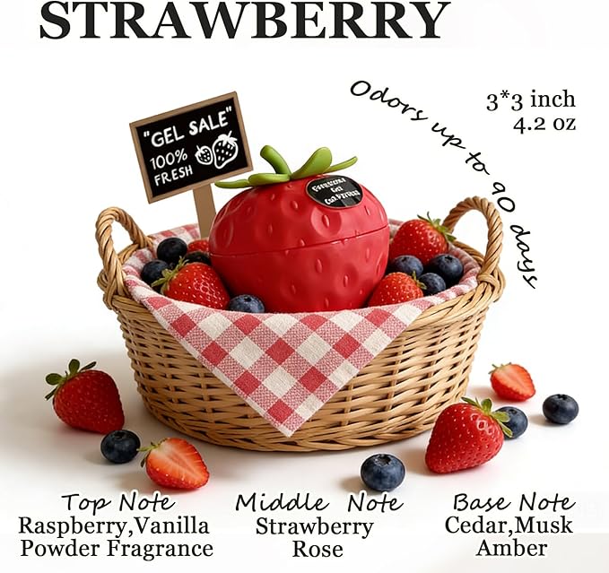 Banami Strawberry Air Freshener Gel, Decorative Odor Eliminator for Home, Car, RV, Bathroom, Pet Areas (Red Strawberry)