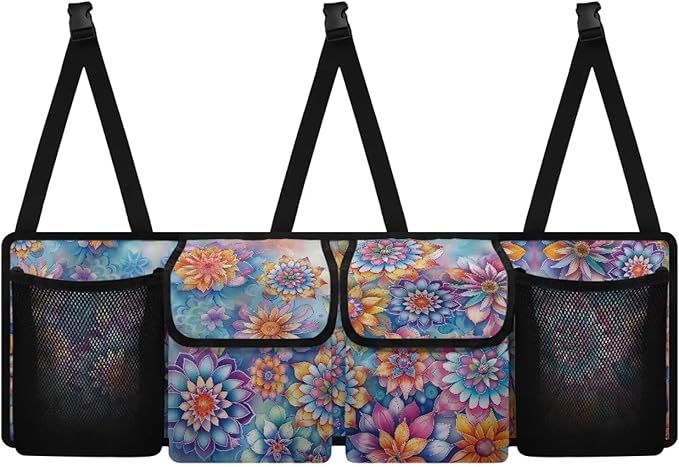 Car Trunk Organizer Boho Mandala Floral Flowers Back Seat Car Organizer with Adjustable Straps for Women Car Backseat Trunk Organizer