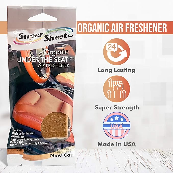 Super Sheet, Organic Under the Seat Car Air Freshener, Long Lasting Fragrance (New Car, 1 Pack)
