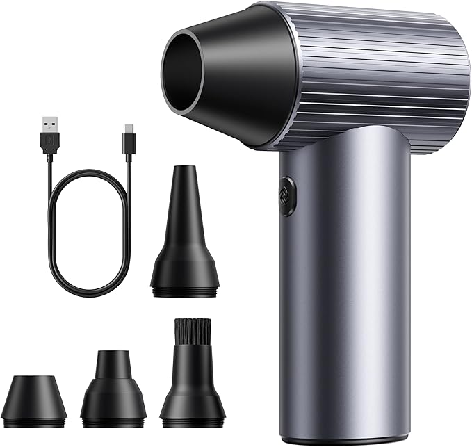 COSANO Full-Metal Jet Dry Mini Blower – 300,000 RPM Electric Air Duster – Rechargeable Compressed Air Blower – High-Power Air Duster with 3 Speeds & 4 Nozzles for Keyboards, Car and Outdoors Cleaning