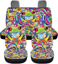 KEIAHUAN Frog Hippie Flower Car Seat Cover for Women 4 Piece Stretchy Front and Back Seat Covers Auto Interior Accessories Universal Fit for SUV Sedan and Truck