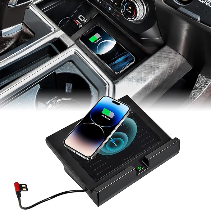 Wireless Charger for Ford F150 18-23, Car Wireless Charging Panel with USB-A USB-C Center Console Organizer for Ford F-150 2018-2023 Accessories