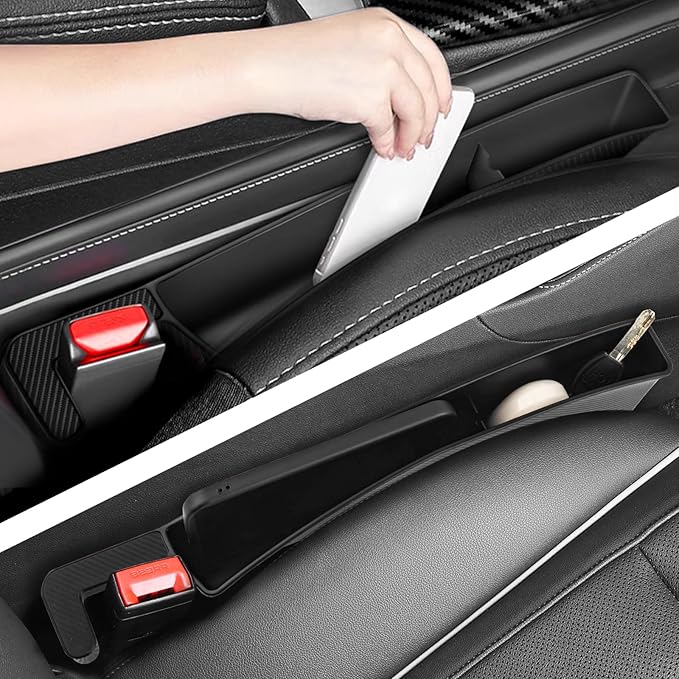 2PCS Car Seat Gap Filler Organizer Box,Dual Zone Center Console Organizer for Storing Phones,Keys,Cards,Multi-Purpose Car Console Organizer for Adding Car Seat Organizer