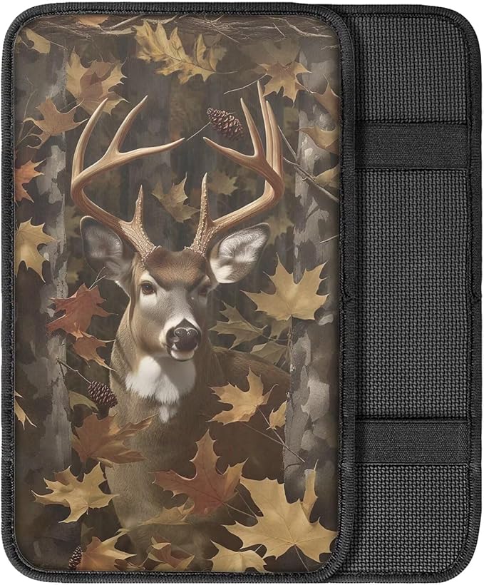 Dreaweet Deer Hunting Camouflage Arm Rest Cover for Car Universal Fit Center Console Cover Anti-Scratch Universal Armrest Cover for SUV Sedan