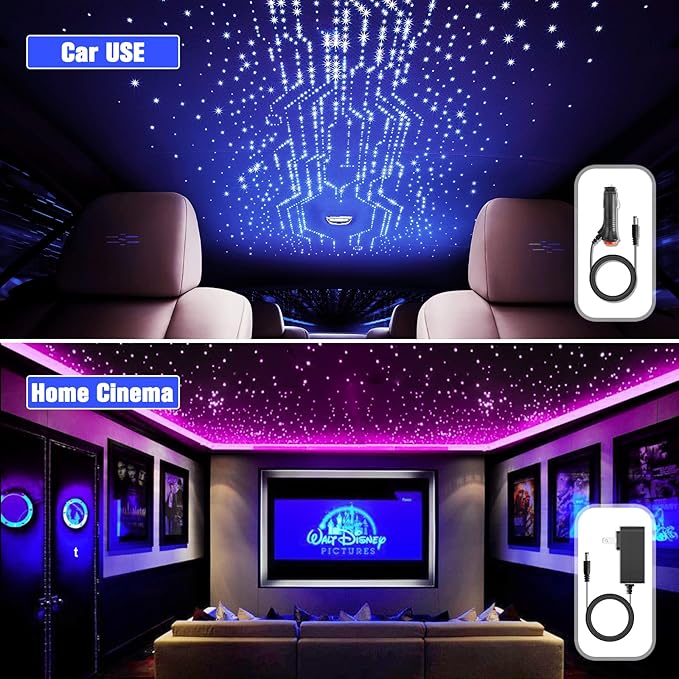 16W Twinkle Starlight Headliner Kit, 400pcs of (0.03+0.04+0.06in)*9.8ft Fiber Optic Strands Bluetooth APP/Remote/Music Control, RGBW Star Ceiling Light Kit+Adapter+Car Use Plug for Car