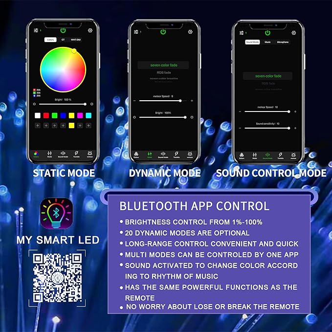 ATOKEE 16W Sound Activated Fiber Optic Light Box, Bluetooth App/RF Remote Control for Starlight Headliner, Car Plug & Power Adapter, PG Connector & 3 Drill Bits
