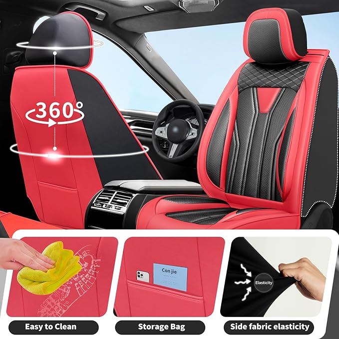 Fit CRV Car Seat Covers Premium Leather for Honda CRV cr-v 2011-2025 2026. Waterproof， Breathable, Scratch-Resistant & All-Weather Seat Cushion Protector (Full Set,Red&Black)