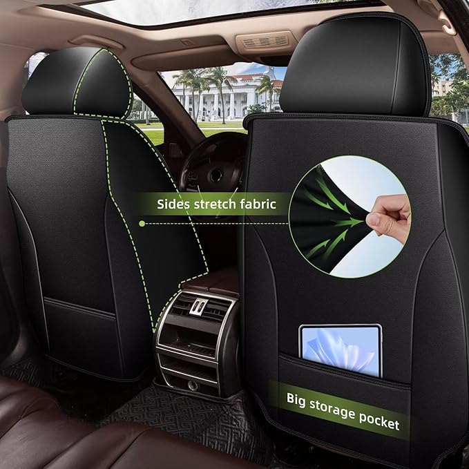 AOMSAZTO Car Seat Covers Fit for Jeep Wrangler 2003-2017 Premium Front Seat Covers Waterproof Leather Automotive Seat Covers Compatible with Airbag (2 Seats,Black)