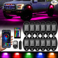 12 Pods RGB LED Rock Lights with APP/RF Remote Control High Brights Waterproof Underglow Multicolor Zone Neon Exterior Rock Lights for 12V Trucks Jeep UTV ATV RZR Offroad Pickup SUV Accessory