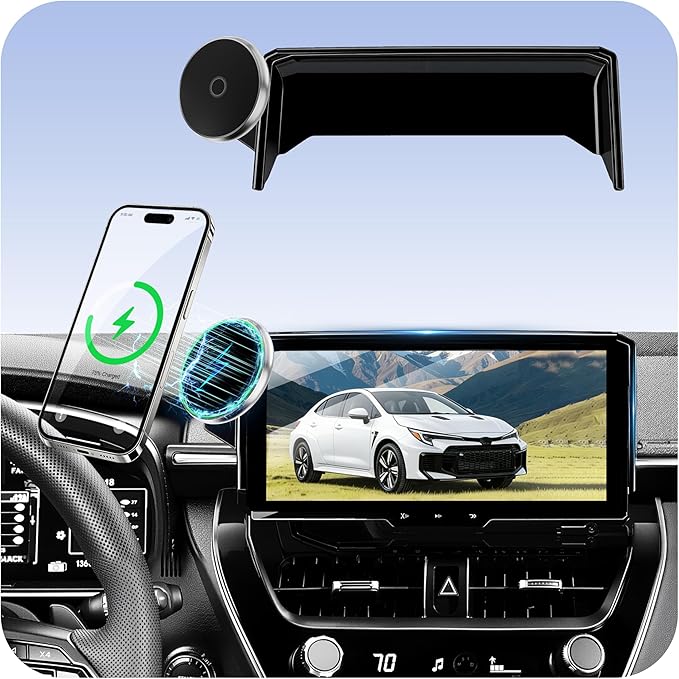 Phone Mount for Toyota Corolla (2019-2026,8" Screen) / Corolla Hatchback (19-26) / Corolla Cross (2022-2026), 15W Wireless Charger, Magnetic Phone Holder, 360° Adjustable, with Storage Box, 2023 2024