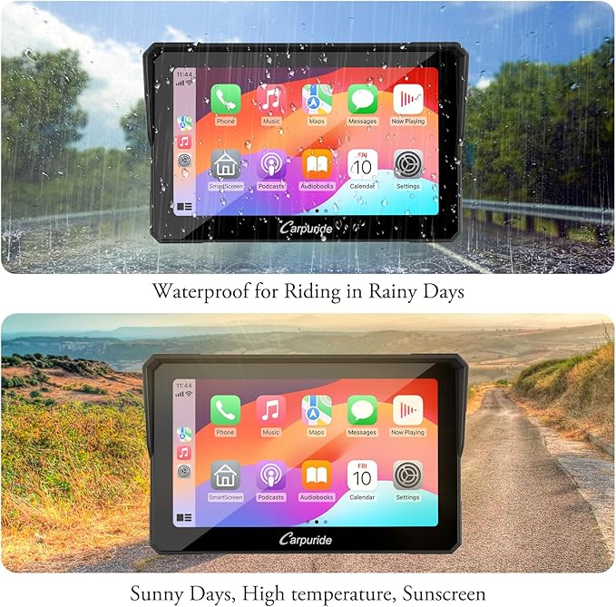 Carpuride W702 for Motorcycle, 7 inch Waterproof Touchscreen, Portable Carplay/Android Auto GPS Navigation for Motorbike, Support Dual Bluetooth, Car GPS, Siri, G00gle Assistant, TF-64G
