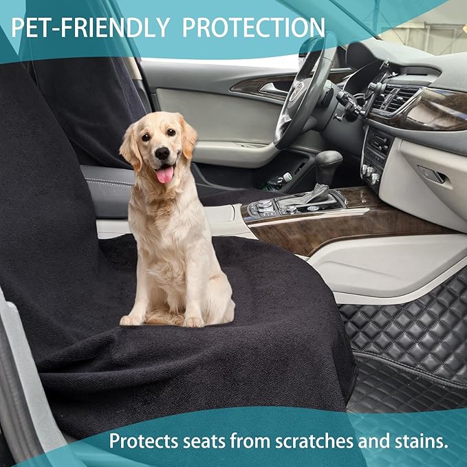 Car Seat Covers Universal Car Protective Front Seat Covers Washable Non-Slip Seat Protectors for Gym Workouts,Waterproof and Sweatproof Towel Seat Covers for Cars,Trucks, Jeeps (2 Pack Black)