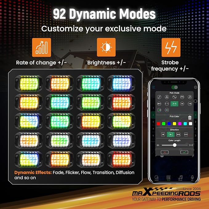 maXpeedingrods Rock Lights with 3D Lens, 12 Pods RGB Underglow Light Kits 432 LEDs, with Remote Control App Music Microphone Mode, Waterproof Wheel Lights for Off-raod Truck SUV Truck RV RZR Boat 12V