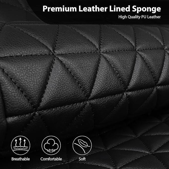 CAR PASS Bling Diamond Black Leather Car Seat Covers Full Set Interior Sets, Waterproof Shining Glitter Sparkly Crystal Armrest Fit Automotive Truck SUV Cute Women Girl, Bedazzed Iridescent Rhinestone