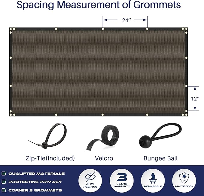 Windscreen4less Privacy Fence Screen Heavy Duty Windscreen Fencing Mesh Fabric Shade Net Cover with Brass Grommtes for Outdoor Wall Garden Yard Pool Deck, 8'x193' Brown