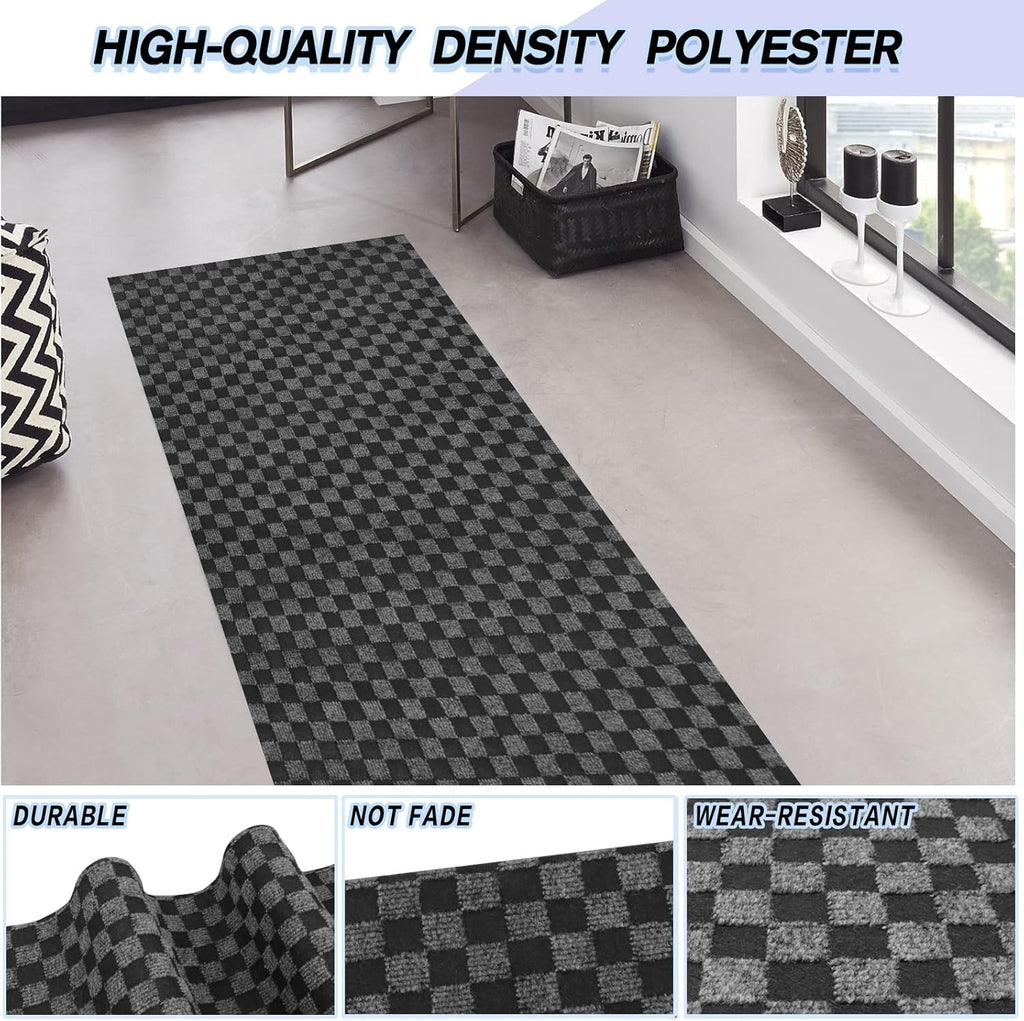 Custom Size Backed Non-Slip Area Rugs Runner, Easy Clean, Waterproof Runner Rugs for Hallway Entryway, Kitchen, Laundry, 3FT x 26FT, Gray Checkered