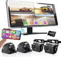 ASLONG 10.36" Wireless CarPlay Screen for Car & 4K 4CH Dash Cam with Android Auto, Portable HD Touchscreen Car Stereo with 1080P Backup Camera, GPS Navigation Mirror Link for Semi Trailer Truck